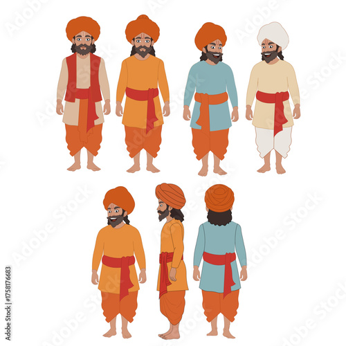 Traditional Indian Male Characters Sprite Sheet