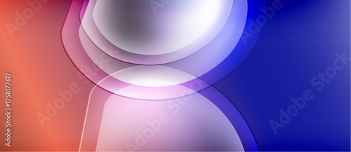 Abstract composition featuring overlapping translucent shapes. Colors blend from orange, purple, to blue. Smooth gradients create soft visual effect.