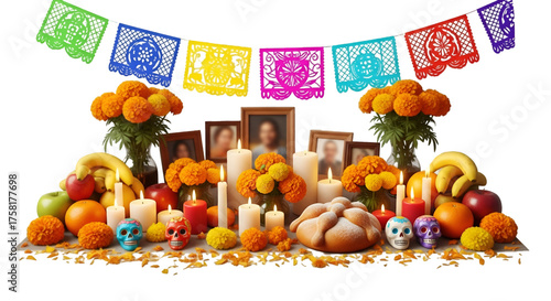 Colorful Day of the Dead Altar with Flowers