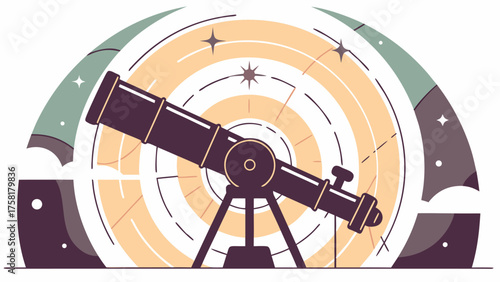 Explore the cosmos with this modern telescope illustration, perfect for science education, astronomy enthusiasts, and inspiring curiosity about outer space