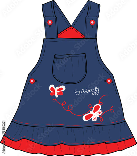 baby girls denim frocks butterfly print vector design