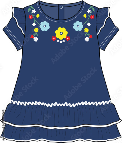 baby girls denim frocks flower print vector design