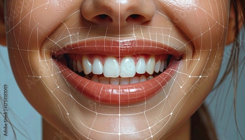 Woman s bright smile white teeth defined top line close up of woman s bright smile revealing white teeth and distinct white line on top
