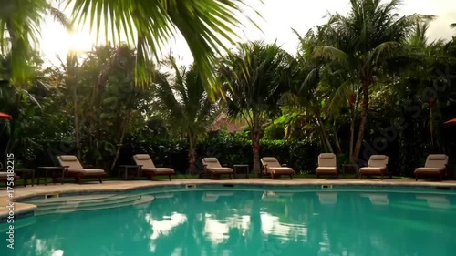Luxury Resort Pool with Palm Trees and Loungers