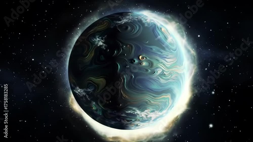 Abstract planet illustration with glowing atmosphere in deep space