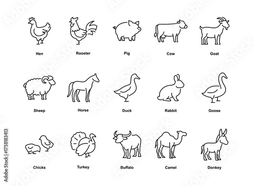 collection of farm animal icons with editable stroke