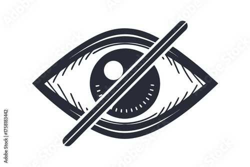 An obscured eye icon with a bar blocking the line of sight implies censorship