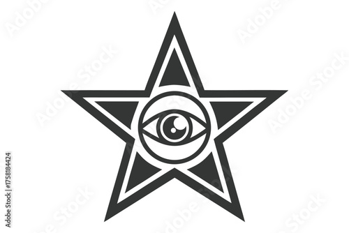 An open eye centrally sits inside a dark shaded star outline figure