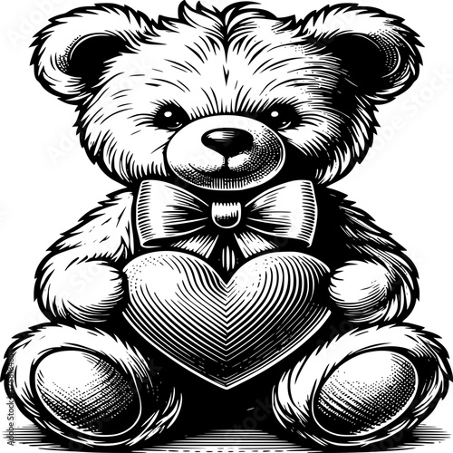 Cuddly Bear Holding Heart: A charming, classic teddy bear, complete with a smart bow tie, tenderly holds a heart. the image evokes feelings of love and security, perfect for a gift.