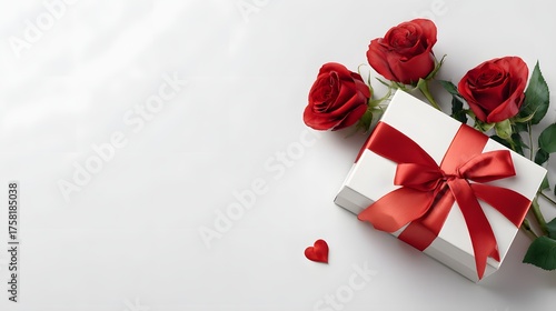 Valentine’s Day Gift Box and Roses Isolated on White – Love Mockup