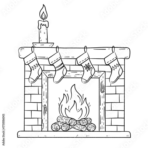 Christmas LineArt Fireplace