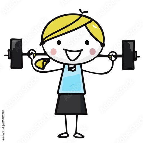Stickwoman Lifting Weights — Fun Fitness Motivation Vector for Healthy Lifestyle and Wellness Design