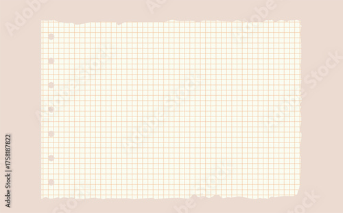 Graph paper. Printable lined and squared grid paper with color lines. Geometric background for school, textures, notebook, diary. Realistic ripped aged paper blank.