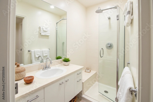 Wallpaper Mural Clean bathroom interior with decorative objects. Front View. 3d rendering. Torontodigital.ca