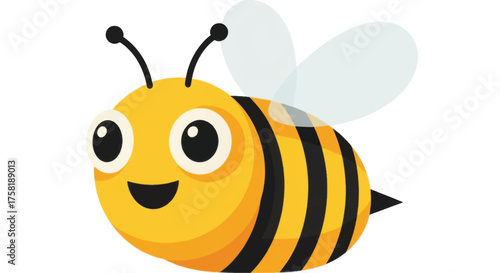 Cute cartoon bee smiling with wings and antennae ready to fly.