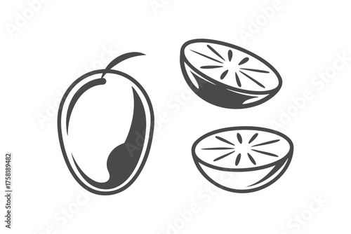 Artistic simple cutout featuring single whole lime with sliced halves on a clean white backdrop