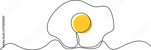 Fried Egg in One Continuous Line. Minimalist Breakfast Food Line Art Illustration