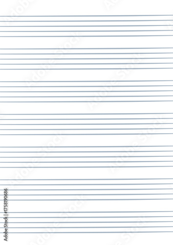 Graph paper. Printable grid paper with stave on a white background. A blank music sheet paper with staff. Geometric pattern for composition, education, school. Realistic lined paper blank size A4.