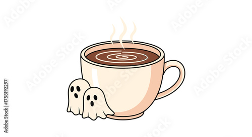 Cute little ghosts enjoying a warm cup of cocoa on a chilly day.