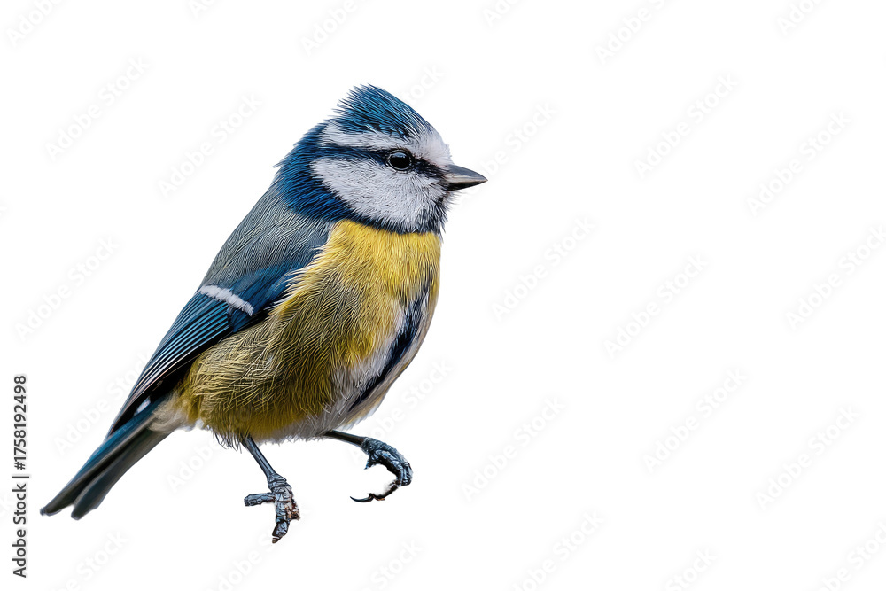 Obraz premium Close-up of a small, colorful bird perched on a surface against a black background