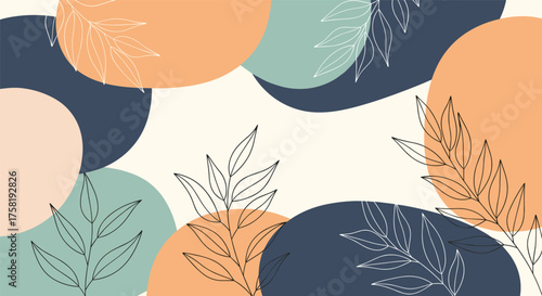 Abstract organic shapes and botanical illustrations in a calming color palette.
