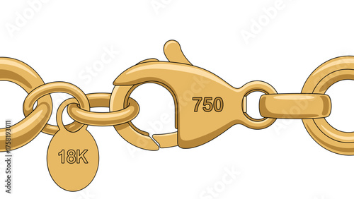 Golden bracelet clasp with 750 and 18K markings in closeup view  
