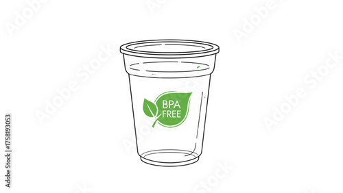 BPA free plastic cup with green leaf design on white background  