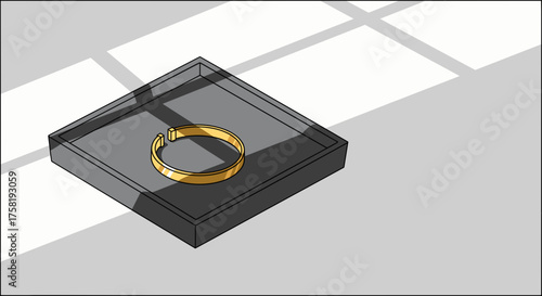 Golden bracelet displayed on a black tray with soft shadows  