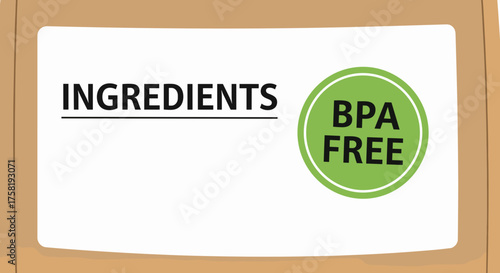 Ingredients label with BPA free symbol on product packaging  