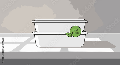 BPA free food storage containers on a countertop with shadows  