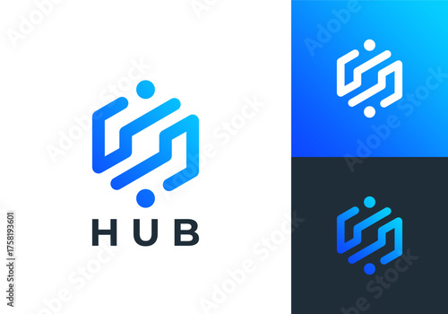 abstract people hub logo, simple work job connection icon design concept