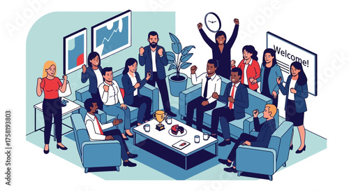 Diverse Business Team Celebrating Success in Office.