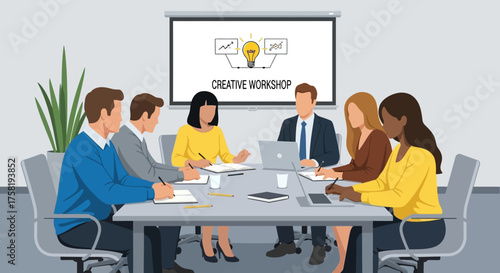 Diverse Team Collaborating in a Creative Workshop Meeting.