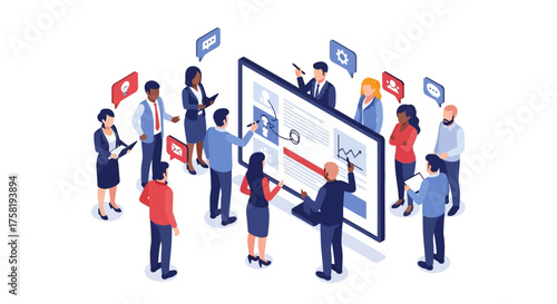 Business Team Analyzing Data on Large Screen.