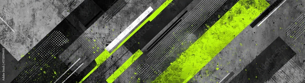 Fototapeta premium Abstract composition with geometric shapes, gray concrete texture, vibrant neon green accents