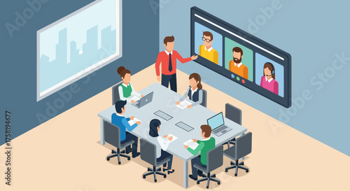 Business Team Conducting Online Video Conference Meeting.