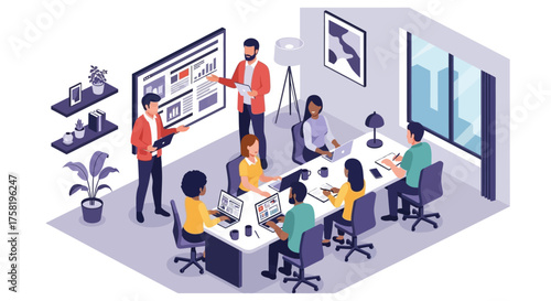 Wallpaper Mural Isometric Illustration of Business Team Meeting in Office. Torontodigital.ca