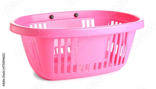 A vibrant pink plastic laundry basket with a structured design stands out against a plain white background.