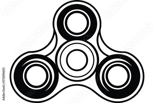 Black and white spinner design with three circular bearings creating a dynamic effect