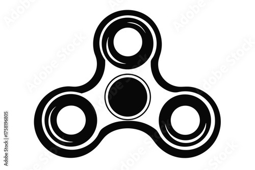 Black and white spinner icon shows three arms with circular elements creating symmetry