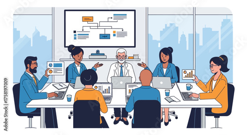 Business Team Meeting Around Conference Table Discussing Data.