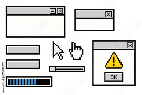 8-Bit Retro Computer UI Icons – Windows 95 Pixel Interface Elements