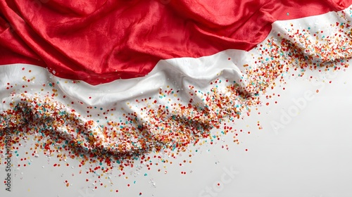 Indonesia Independence Day Flag and Confetti Isolated on White – National Mockup