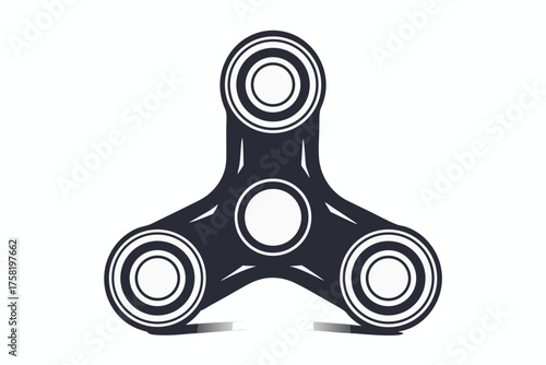 Black colored fidget spinner with three circular edges rotates smoothly in the isolated space