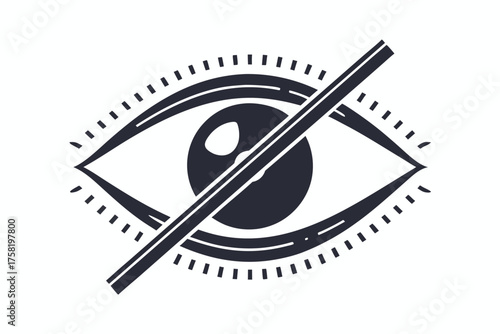 Black eye with a line through it illustrates inability to see or unsee something