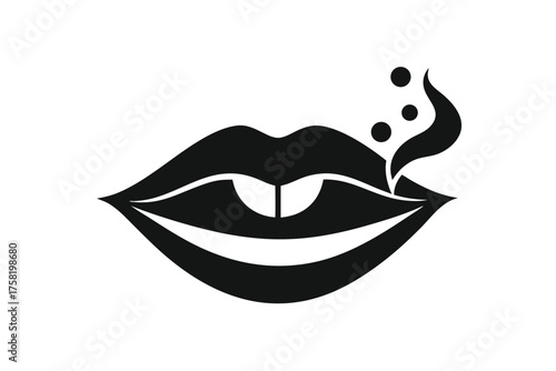 Black open lips and teeth with smoke element icon emblem illustration