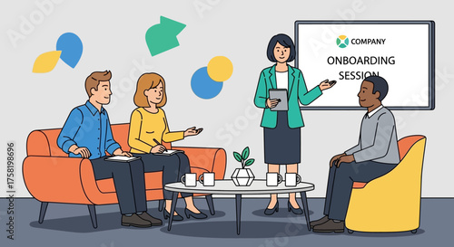Onboarding Session Presentation with Diverse Business Professionals.