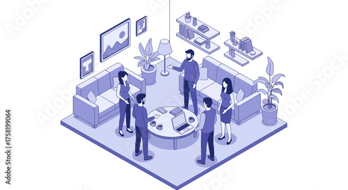 Isometric Illustration of a Business Meeting in Office.