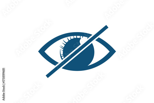 Blue eye icon crossed with a line depicts restricted view or obscured vision