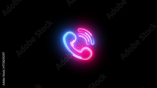 Abstract neon glowing phone sign, Call, Contact icon isolated on black background.